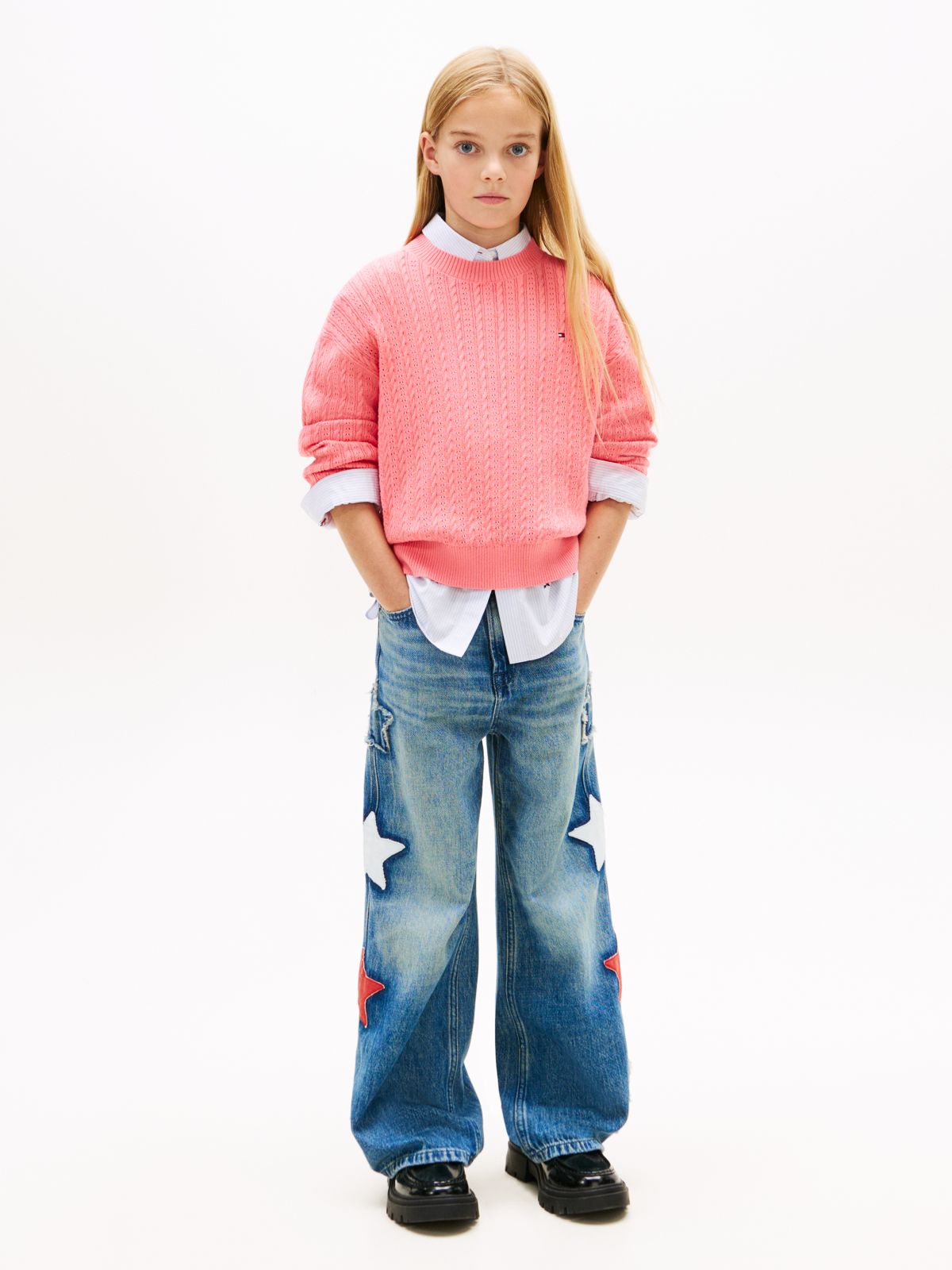 Pointelle Cable Knit Relaxed Jumper — Pink