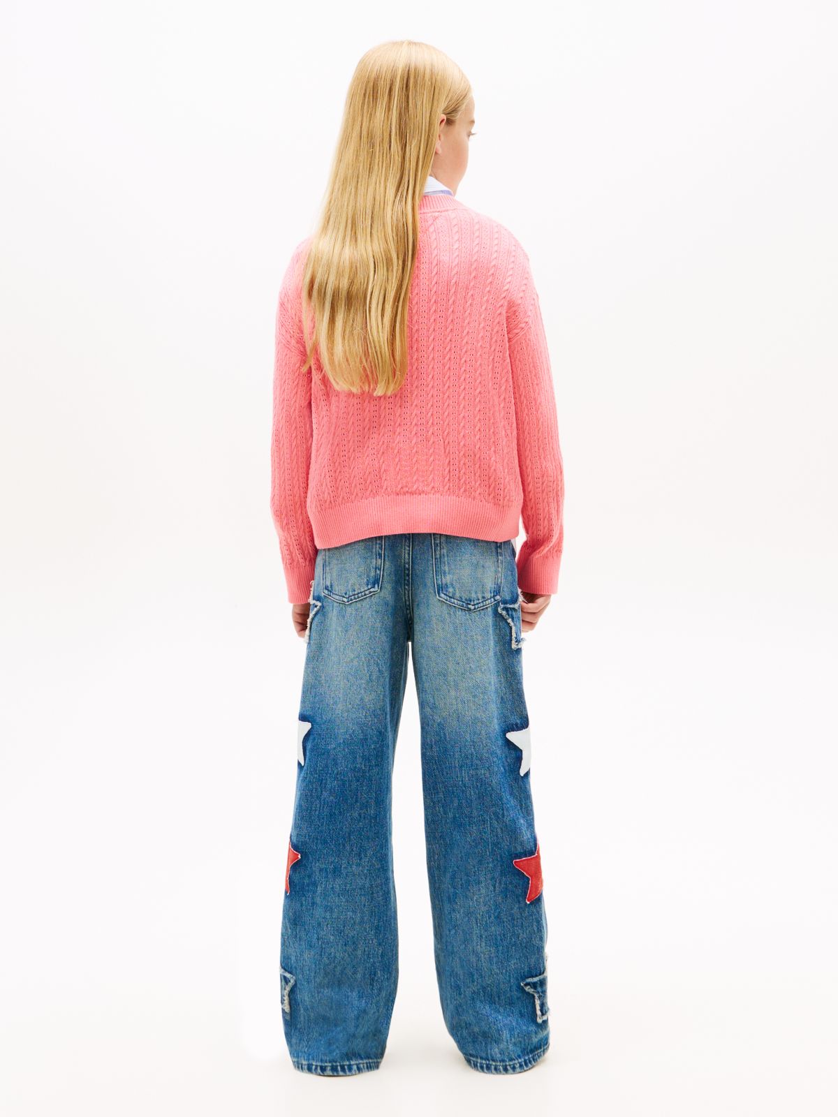 Pointelle Cable Knit Relaxed Jumper — Pink