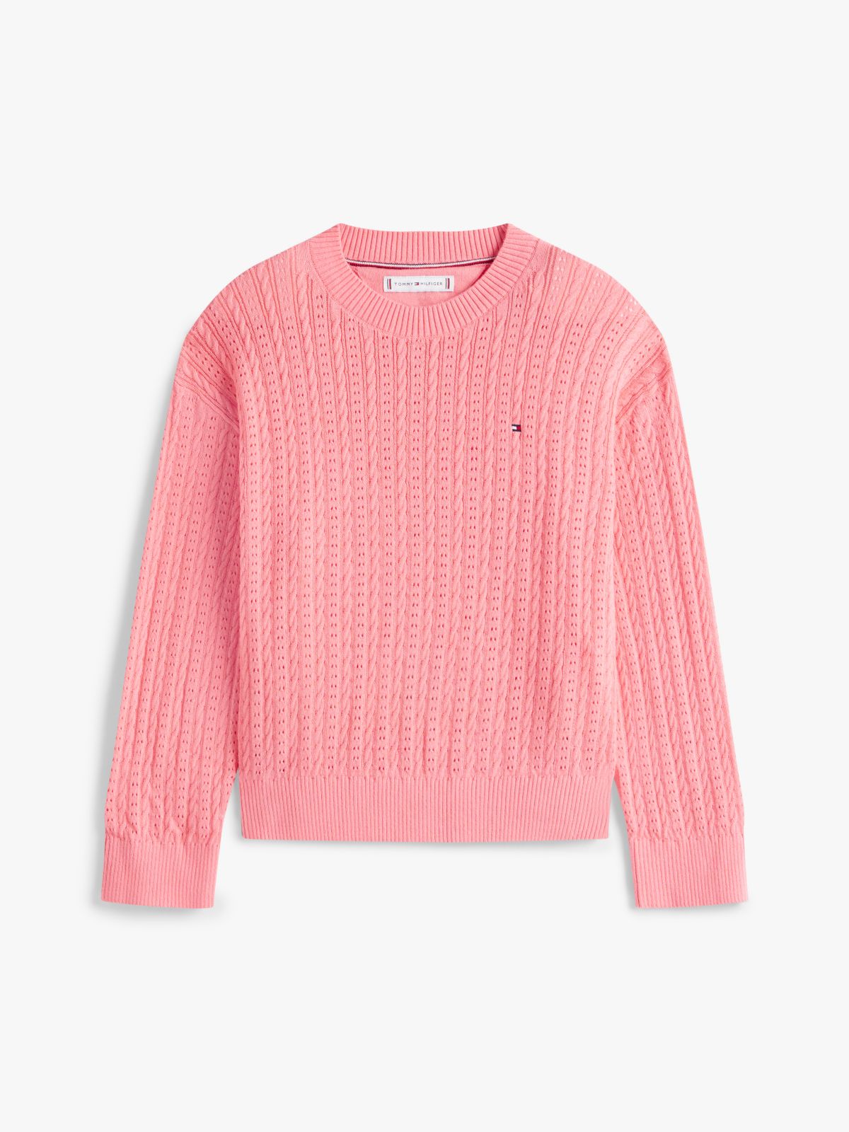 Pointelle Cable Knit Relaxed Jumper — Pink