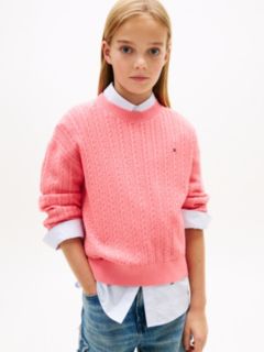 Pointelle Cable Knit Relaxed Jumper — Pink 1
