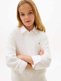 Pointelle Cable Knit Relaxed Jumper — White 2