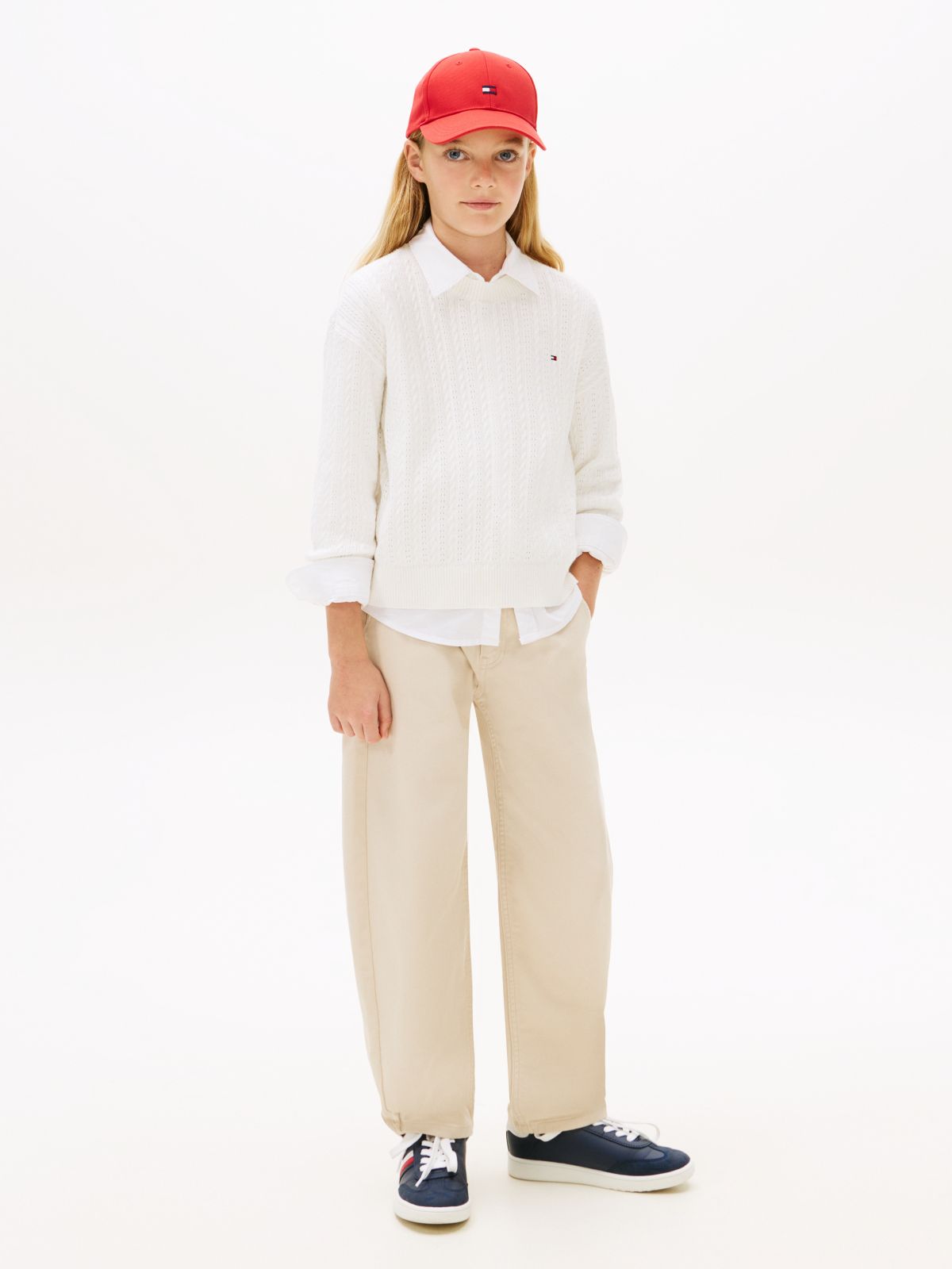 Pointelle Cable Knit Relaxed Jumper — White