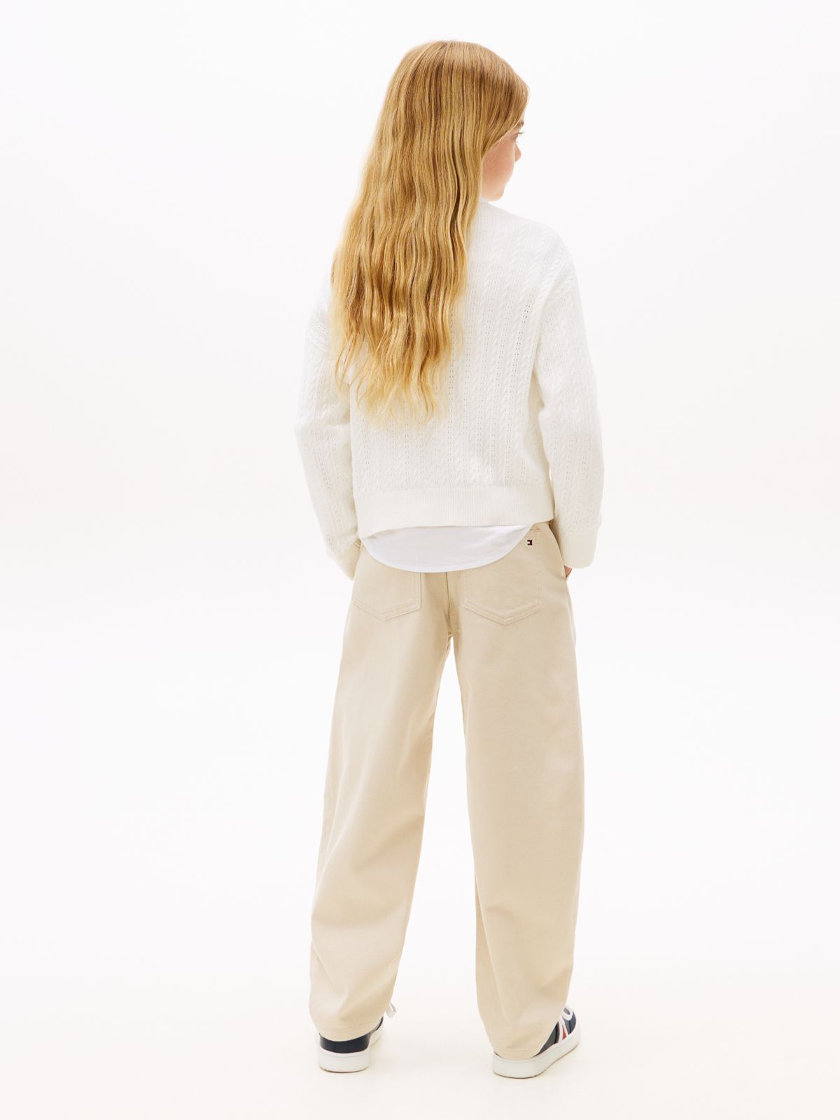 Pointelle Cable Knit Relaxed Jumper — White