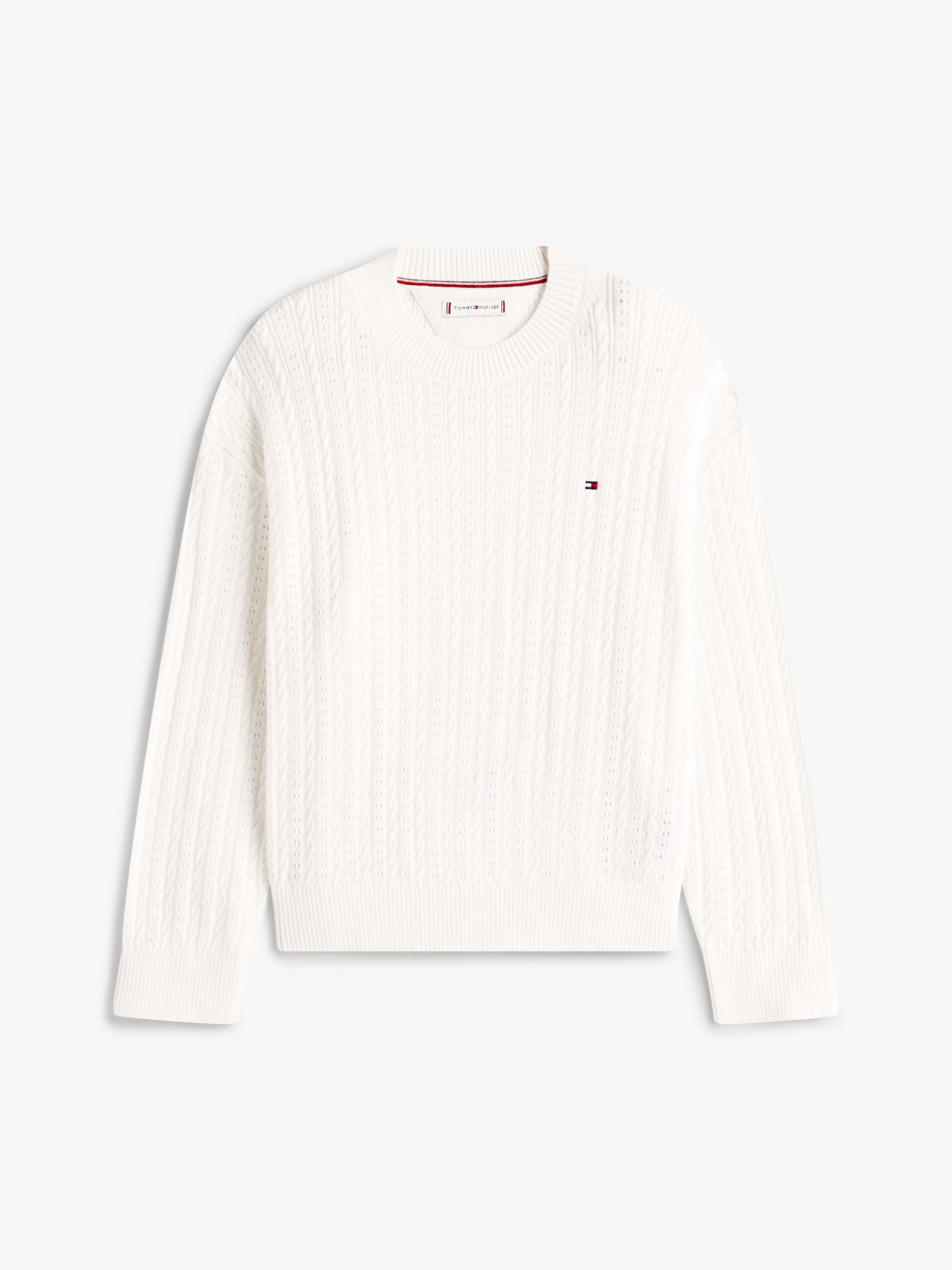 Pointelle Cable Knit Relaxed Jumper — White