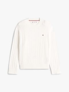 Pointelle Cable Knit Relaxed Jumper — White 5