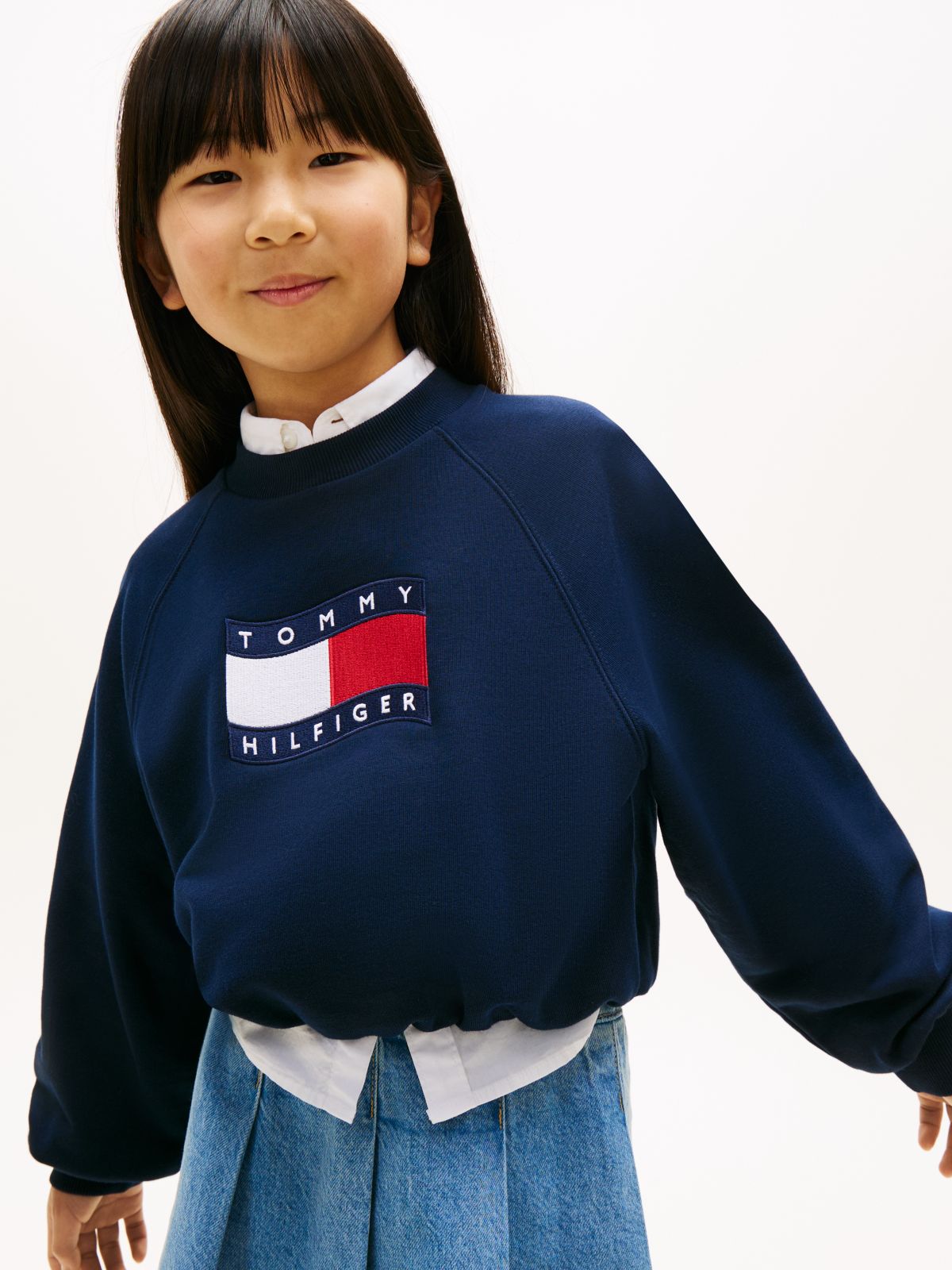 Wavy Flag Puff Hem Relaxed Sweatshirt — Blue