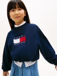 Wavy Flag Puff Hem Relaxed Sweatshirt — Blue 2