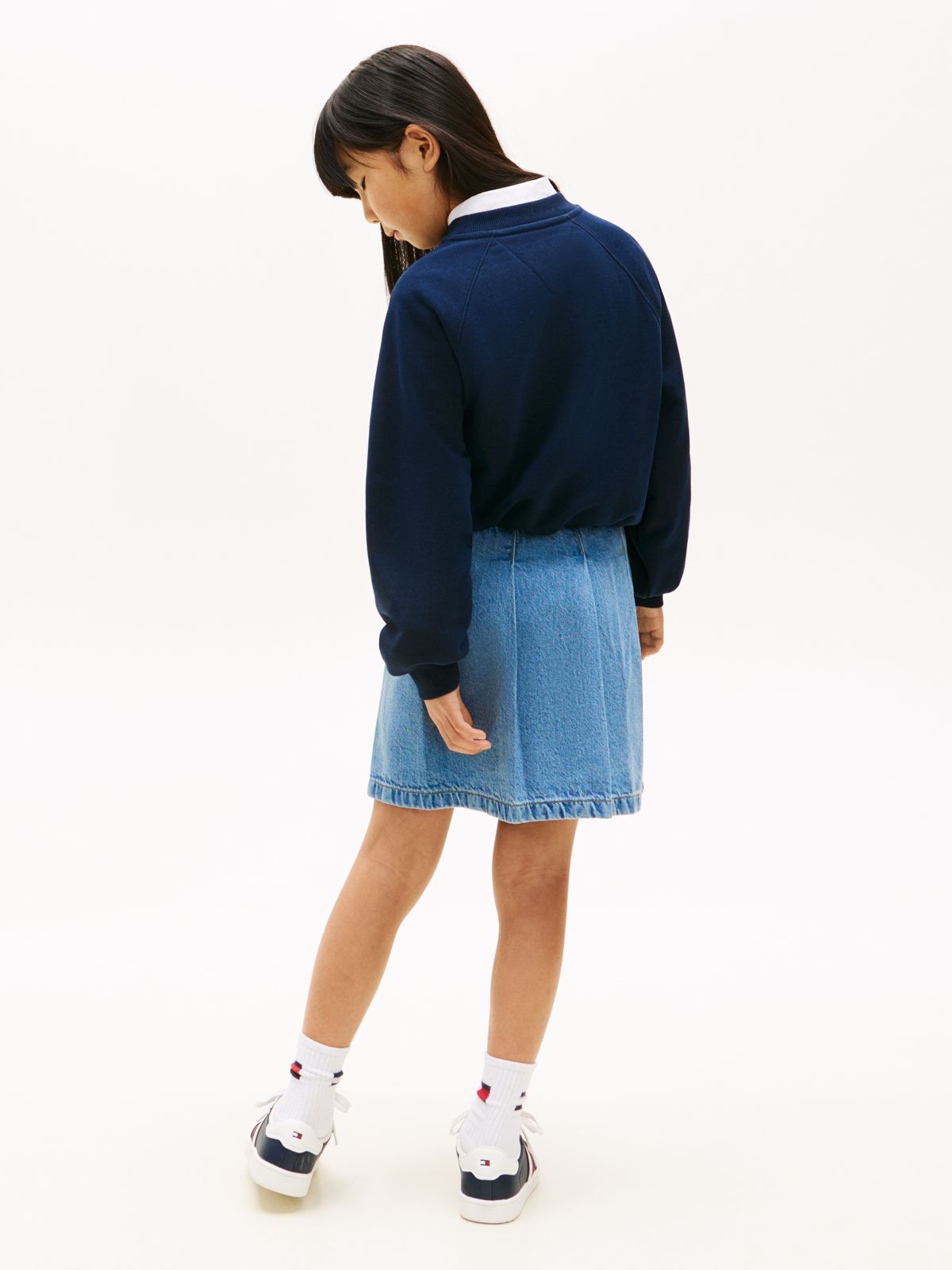 Wavy Flag Puff Hem Relaxed Sweatshirt — Blue