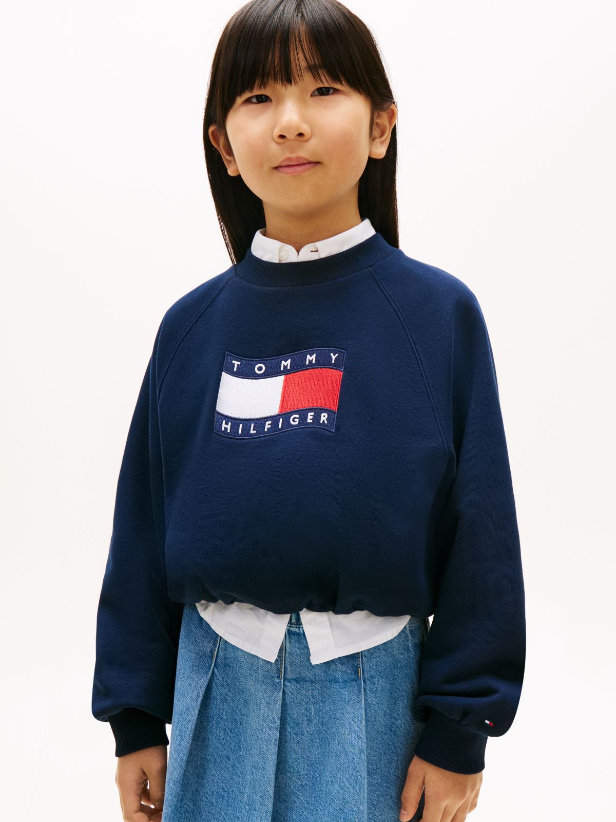 Wavy Flag Puff Hem Relaxed Sweatshirt — Blue