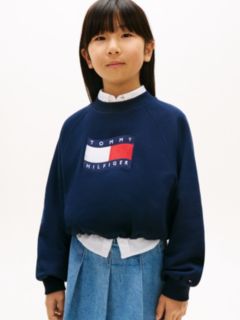 Wavy Flag Puff Hem Relaxed Sweatshirt — Blue 1