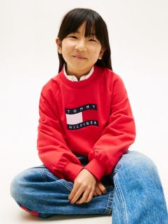 Wavy Flag Puff Hem Relaxed Sweatshirt — Red 2