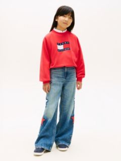 Wavy Flag Puff Hem Relaxed Sweatshirt — Red 3