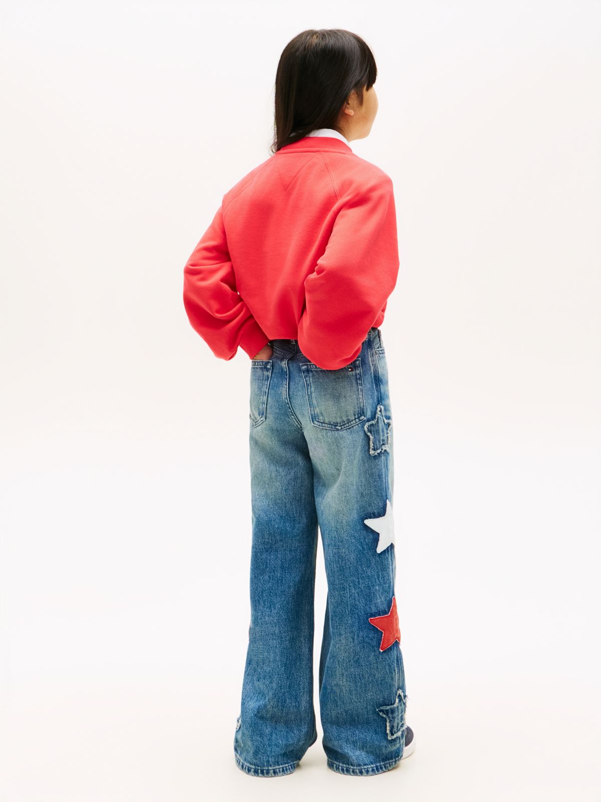 Wavy Flag Puff Hem Relaxed Sweatshirt — Red