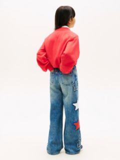 Wavy Flag Puff Hem Relaxed Sweatshirt — Red 4