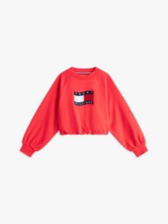 Wavy Flag Puff Hem Relaxed Sweatshirt — Red 5