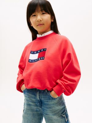 red wavy flag puff hem relaxed sweatshirt for girls tommy hilfiger