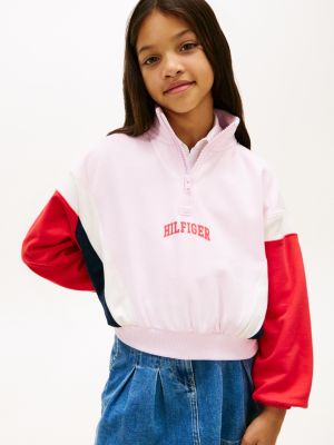 red colour-blocked oversized half-zip jumper for girls tommy hilfiger