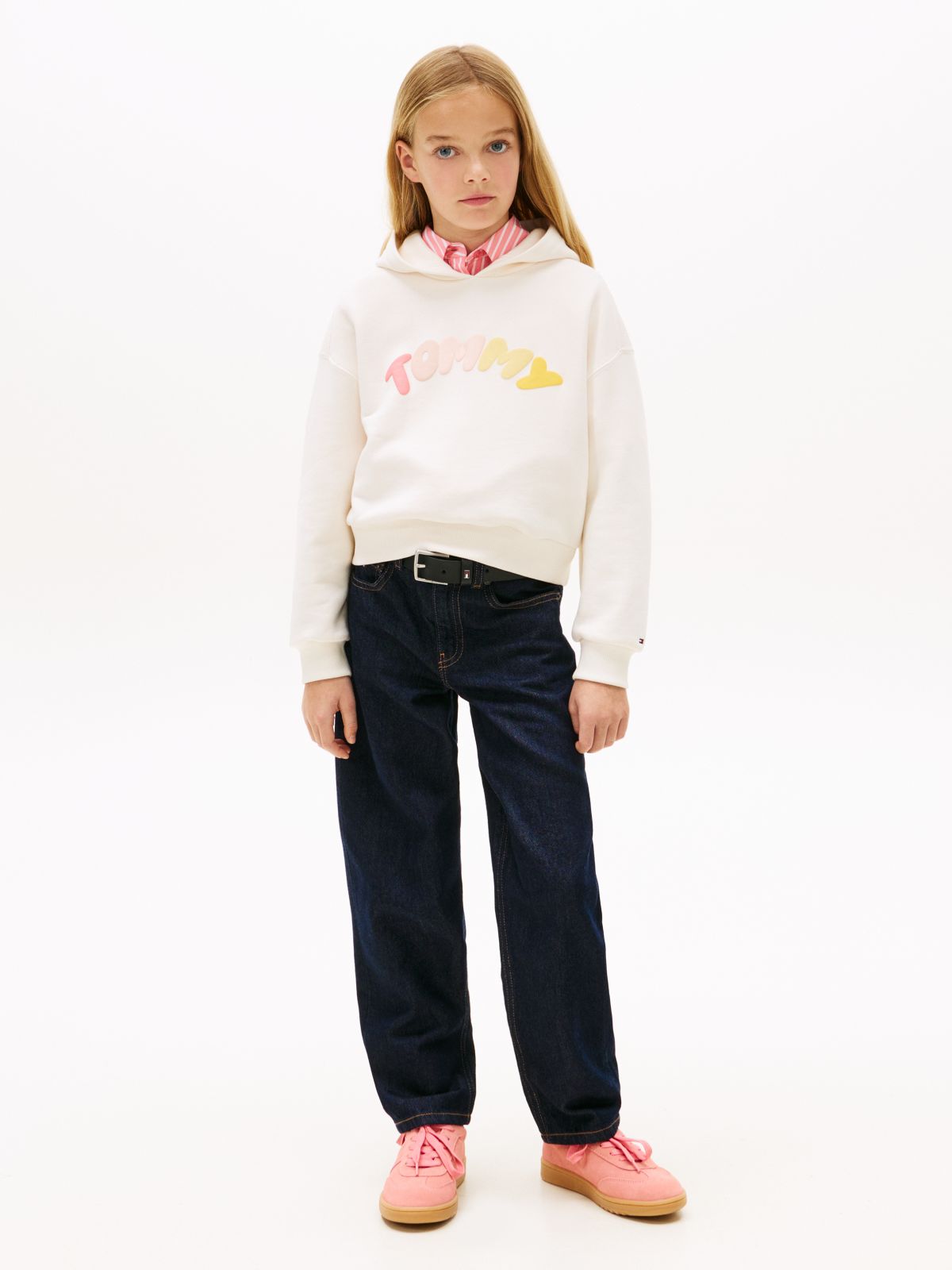 Textured Logo Relaxed Hoody — White