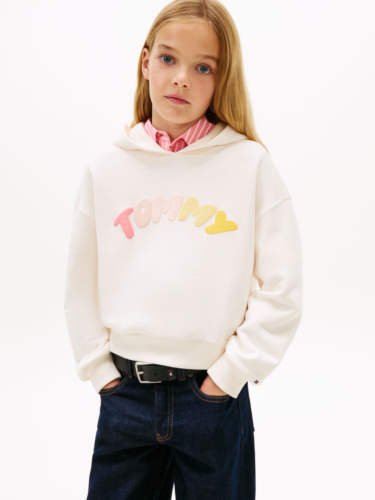 Textured Logo Relaxed Hoody — White
