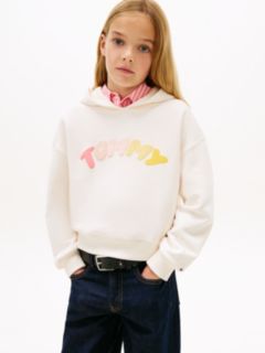 Textured Logo Relaxed Hoody — White 1