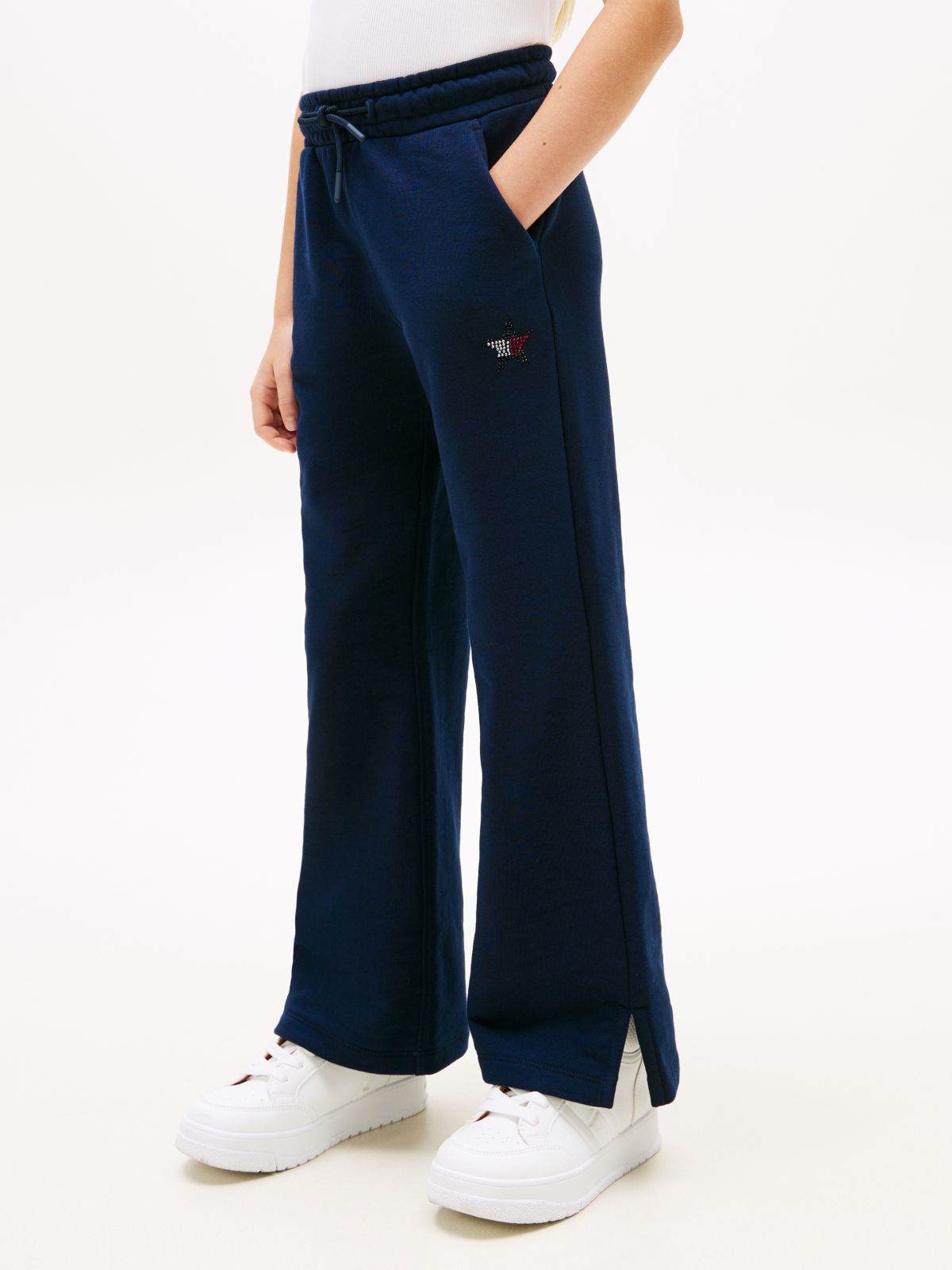 Diamanté Star Flag Wide Leg Joggers — Blue