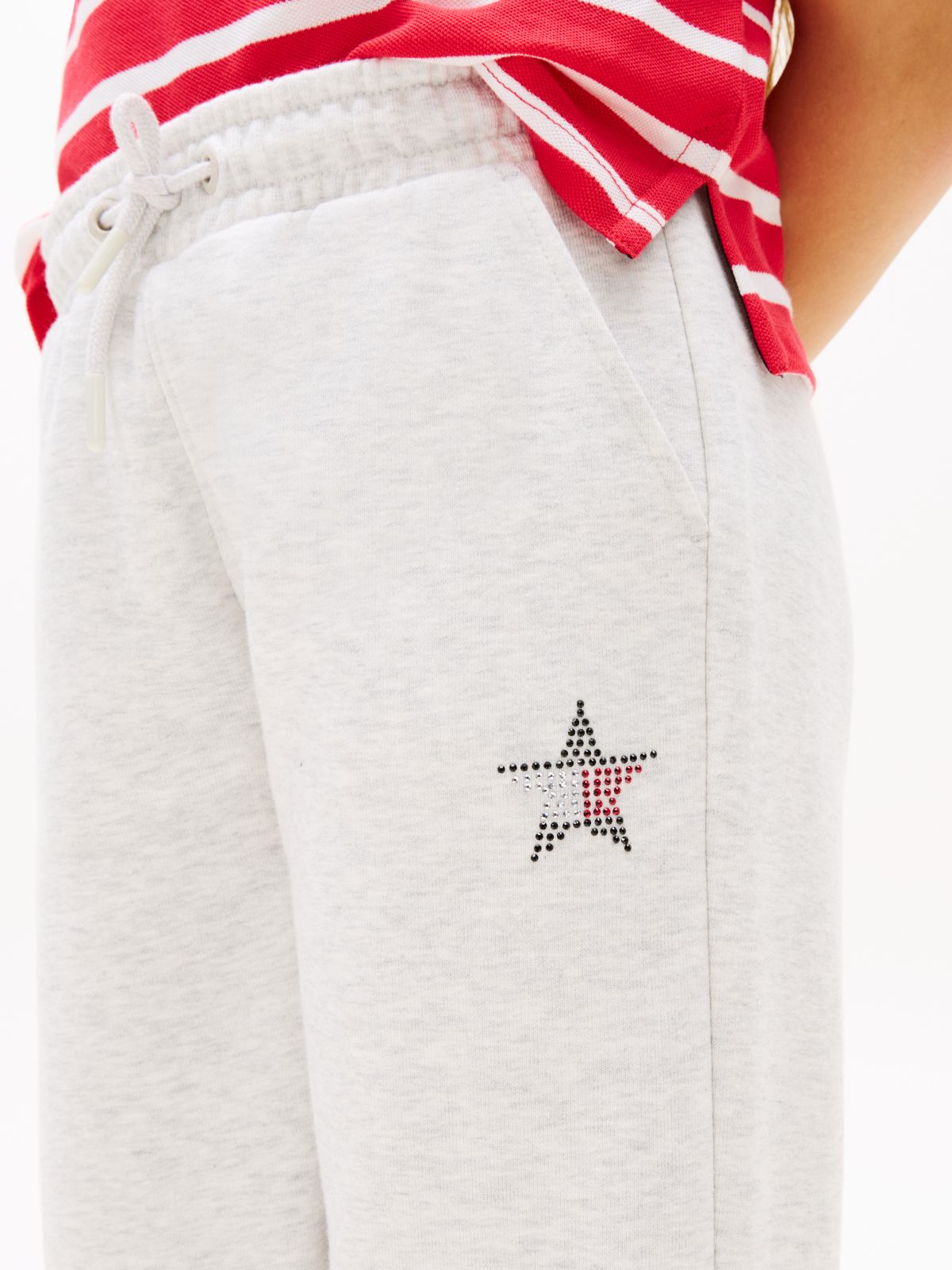 Diamanté Star Flag Wide Leg Joggers — Grey