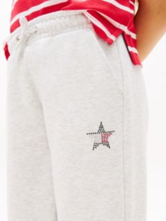 Diamanté Star Flag Wide Leg Joggers — Grey 3