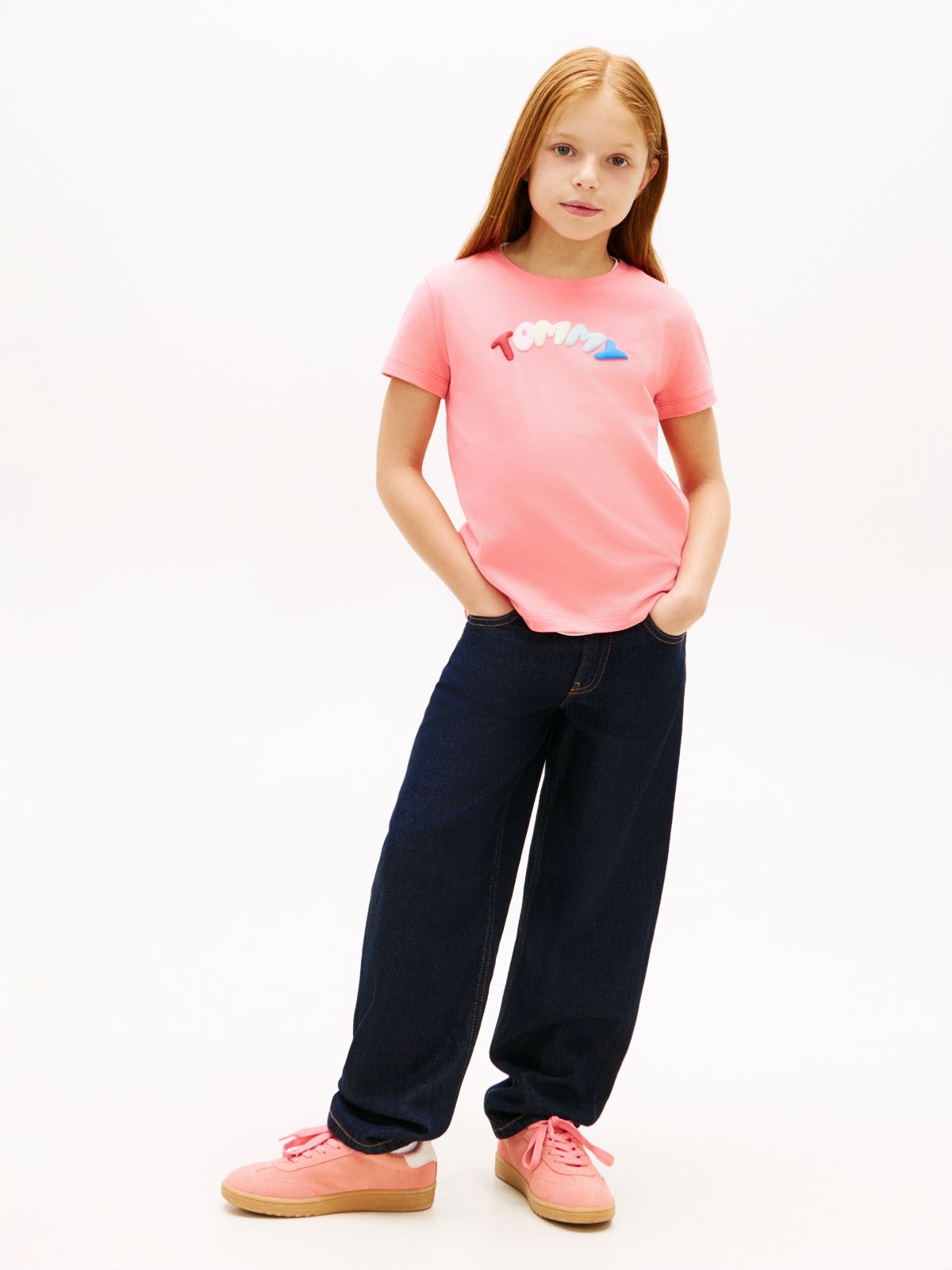 Textured Logo Jersey Crew Neck T-Shirt — Pink