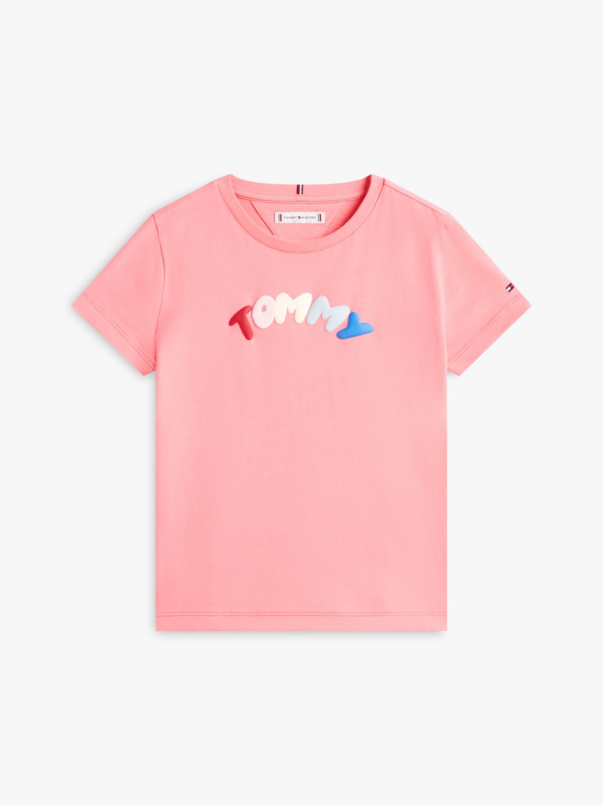 Textured Logo Jersey Crew Neck T-Shirt — Pink