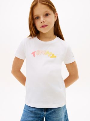 white textured logo jersey crew neck t-shirt for girls tommy hilfiger
