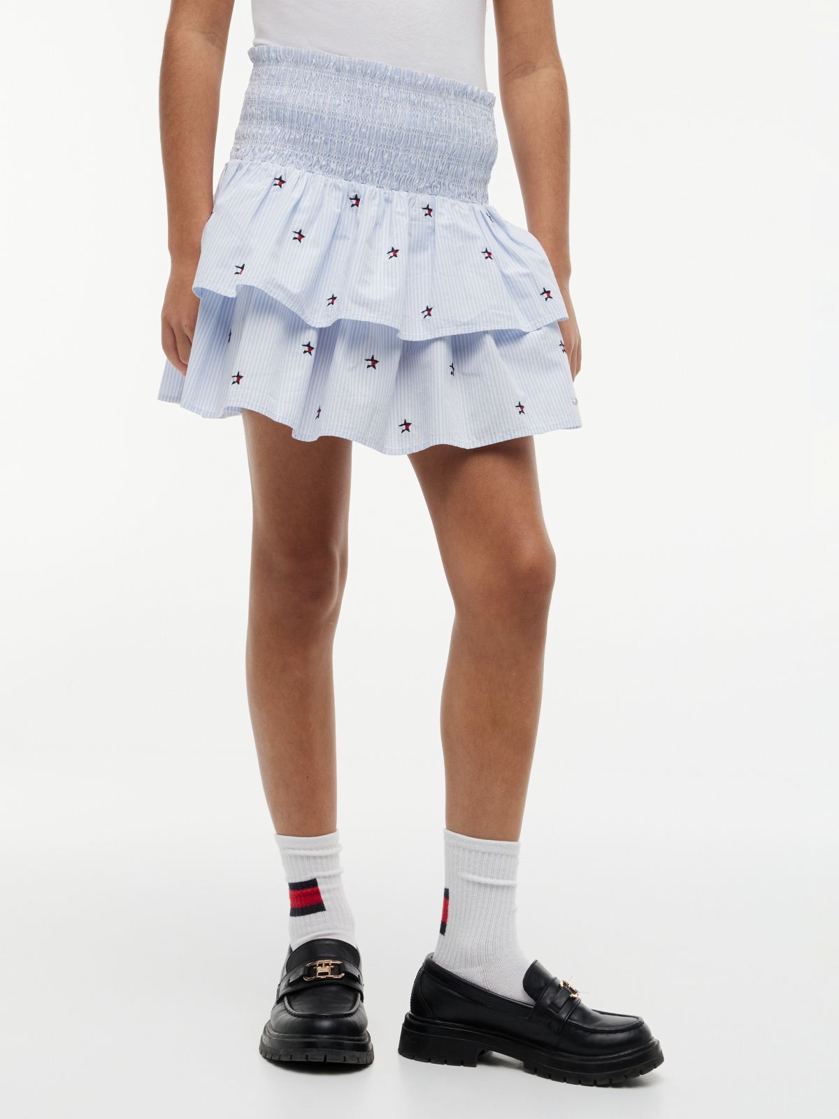 Star Flag Embroidery Stripe Tiered Skirt — Blue