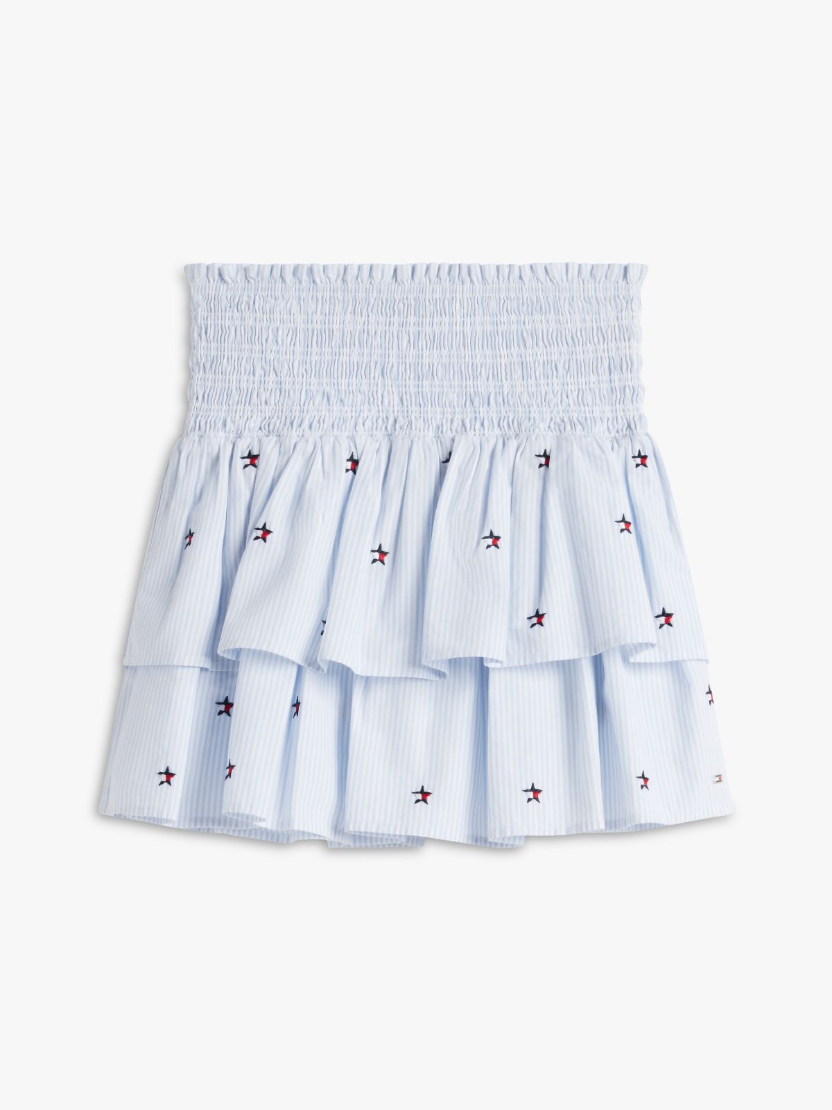 Star Flag Embroidery Stripe Tiered Skirt — Blue