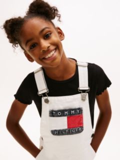 Heritage Logo Pocket Denim Dungaree Dress — White 2