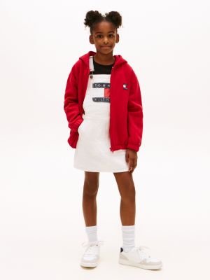 white heritage logo pocket denim dungaree dress for girls tommy hilfiger