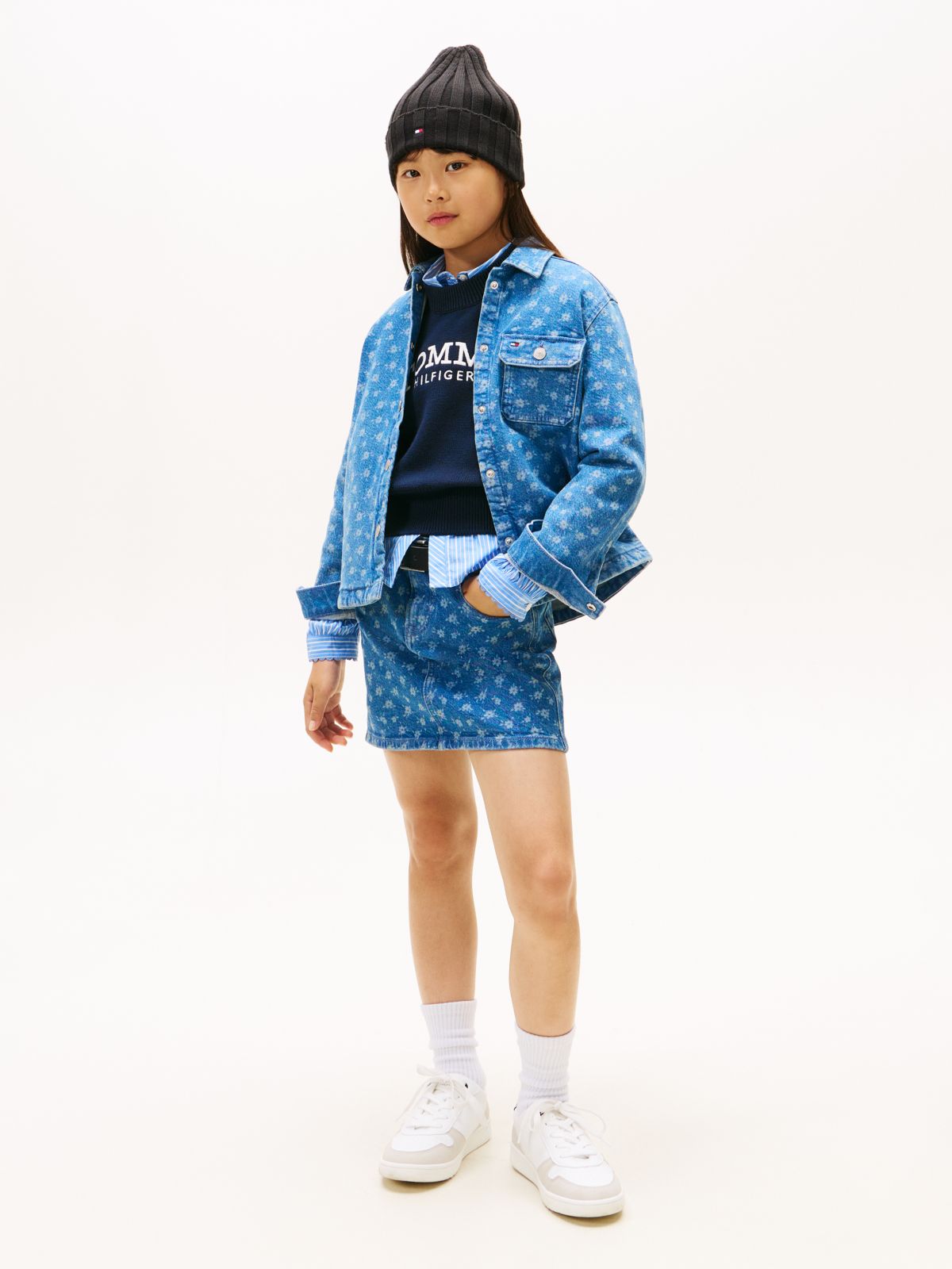 Relaxed Fit Floral Print Denim Overshirt — Blue