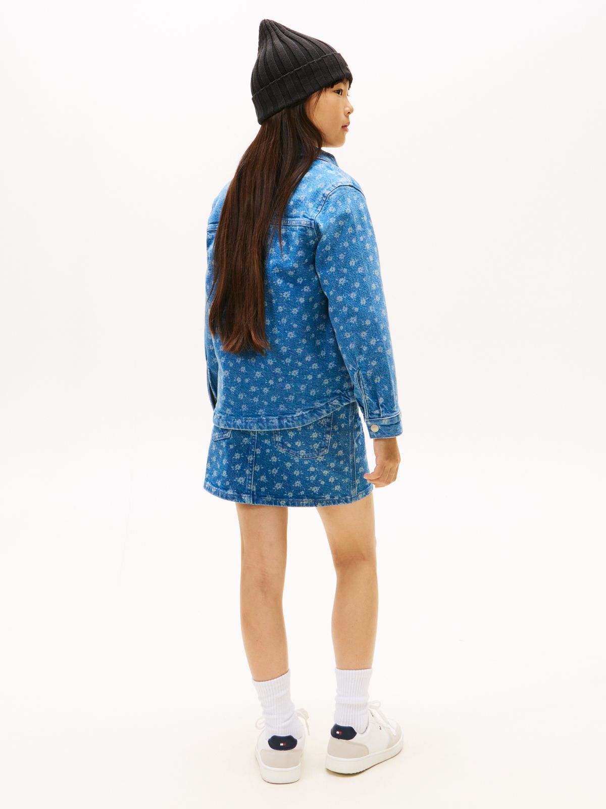 Relaxed Fit Floral Print Denim Overshirt — Blue