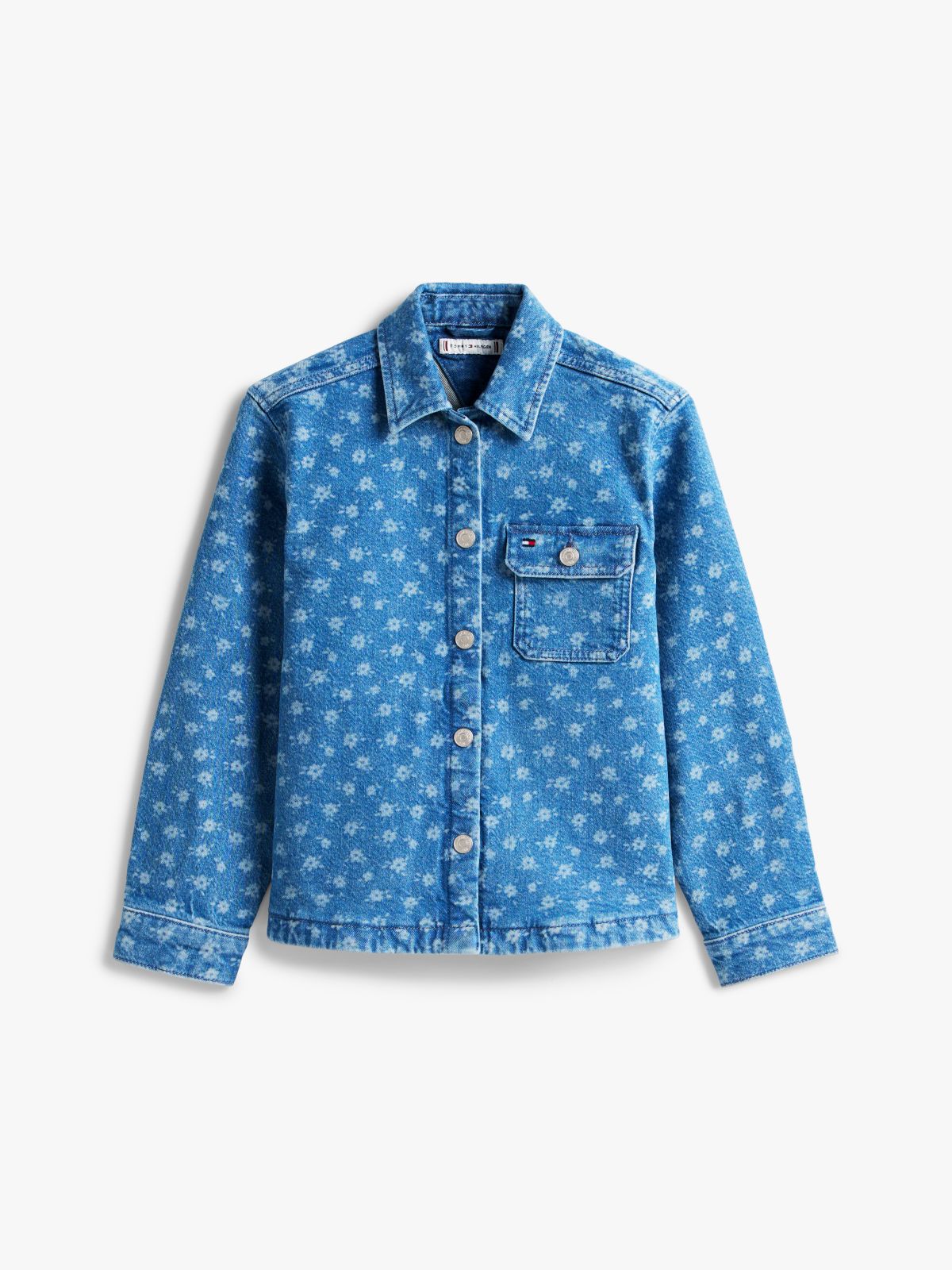 Relaxed Fit Floral Print Denim Overshirt — Blue