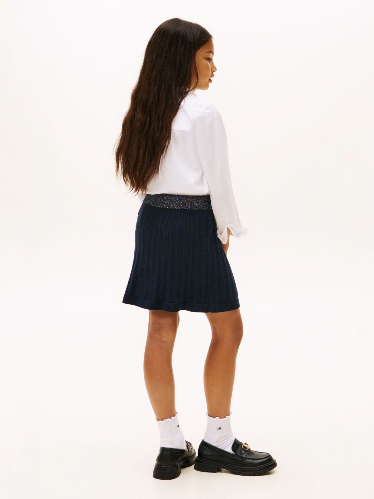 Glitter Waistband Mini Cable Knit Skirt — Blue