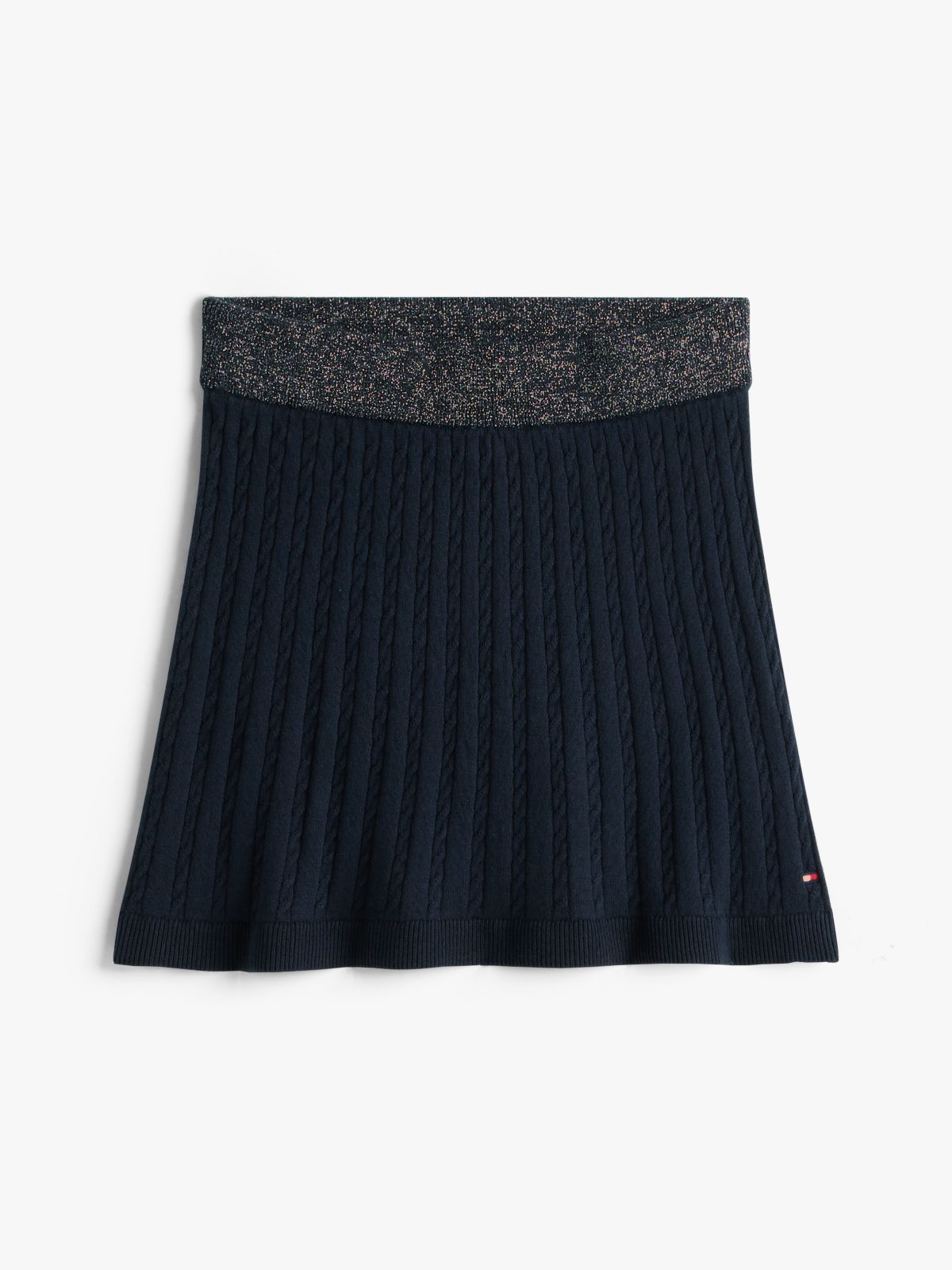 Glitter Waistband Mini Cable Knit Skirt — Blue