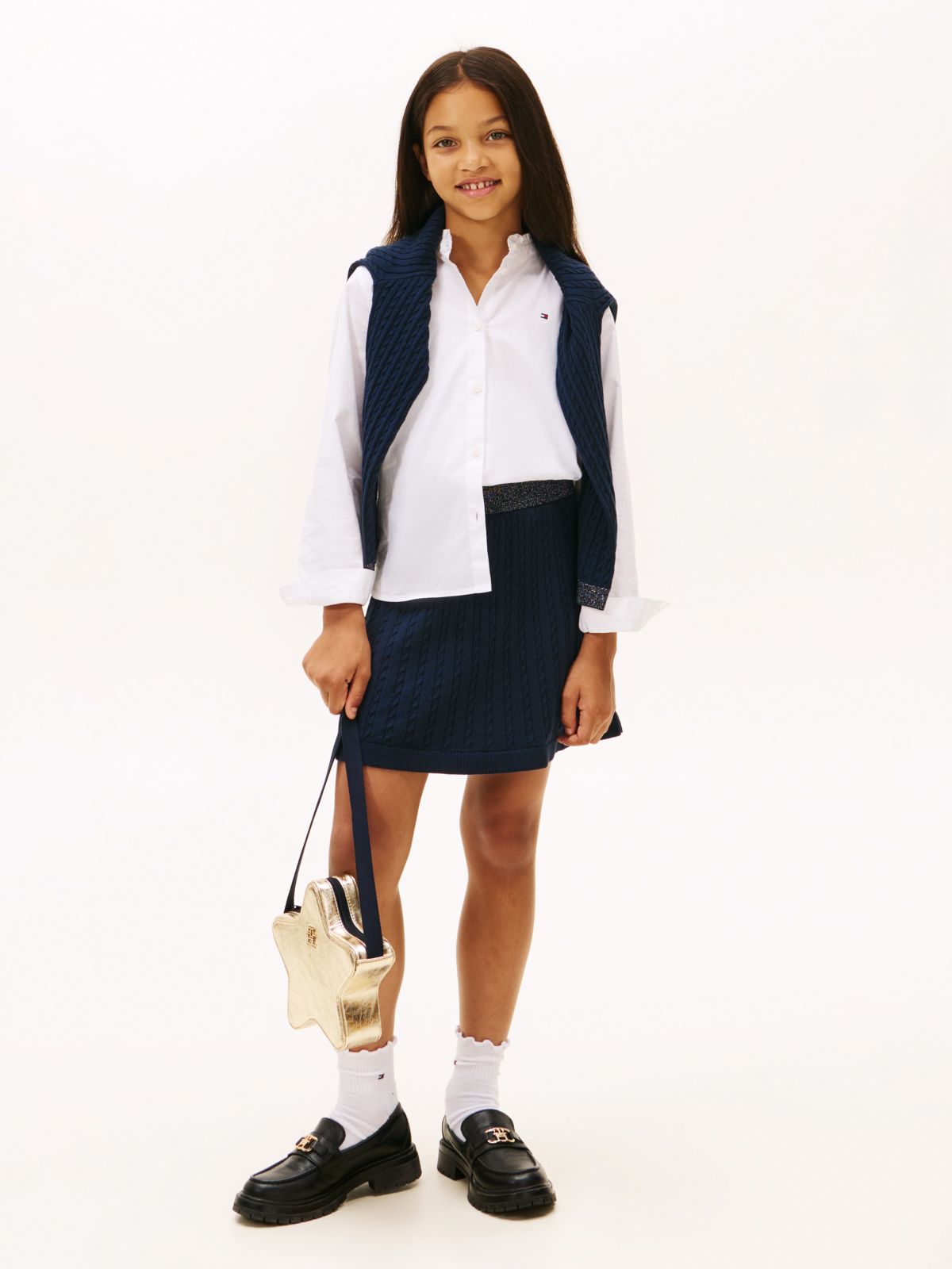 Glitter Waistband Mini Cable Knit Skirt — Blue