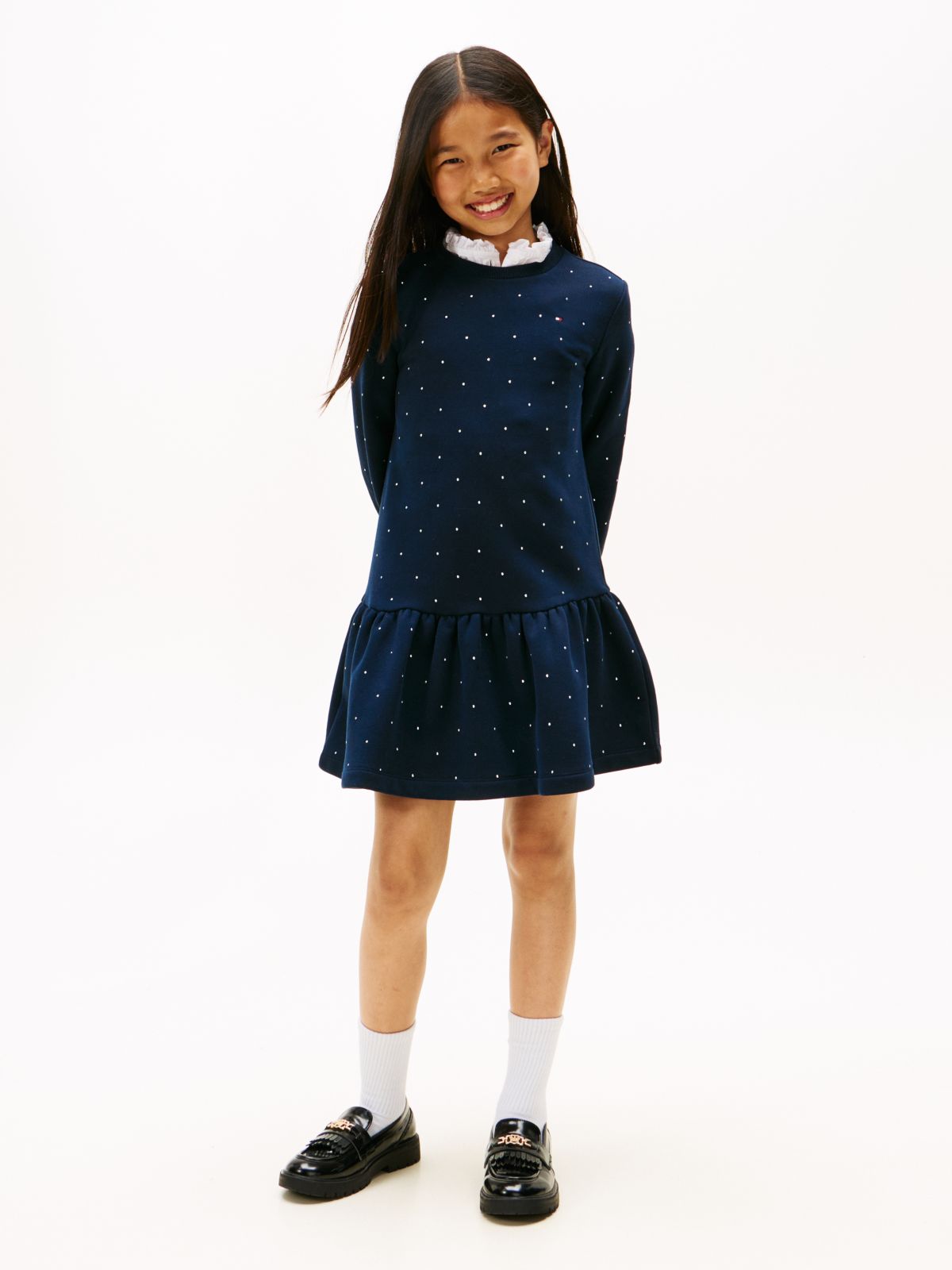 Festive Stud Relaxed Fleece Skater Dress — Blue