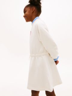 Heart Embroidery Drawstring Waist Sweatshirt Dress — White 3