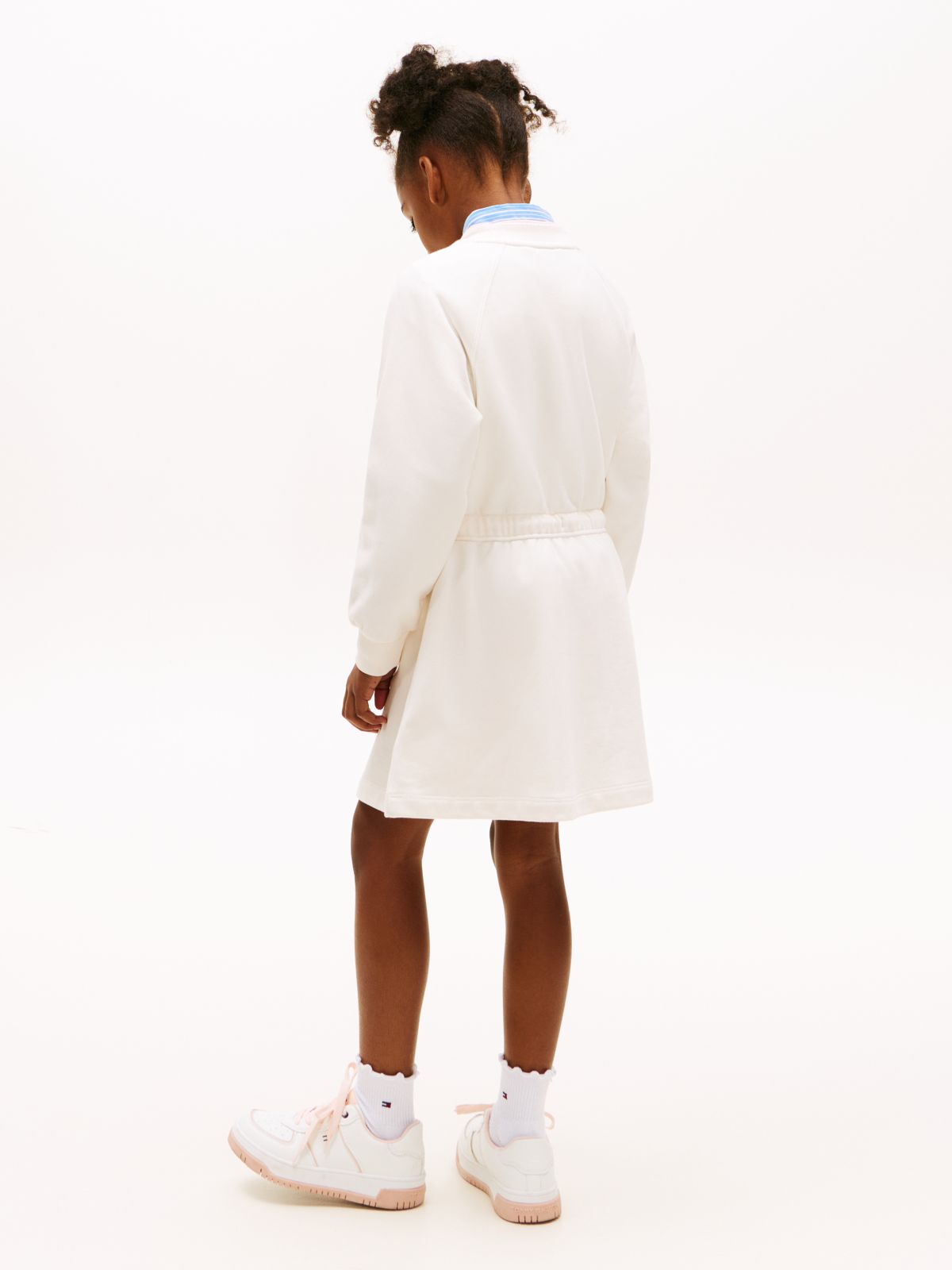Heart Embroidery Drawstring Waist Sweatshirt Dress — White