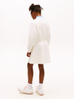 Heart Embroidery Drawstring Waist Sweatshirt Dress — White 4