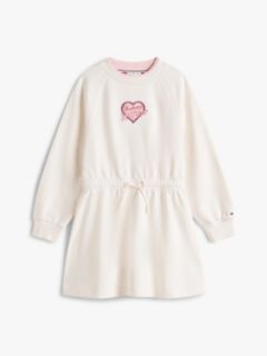 Heart Embroidery Drawstring Waist Sweatshirt Dress — White 5