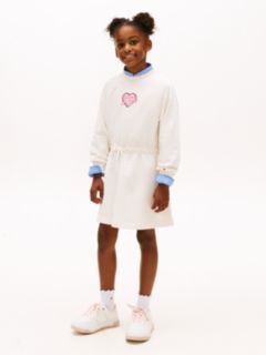 Heart Embroidery Drawstring Waist Sweatshirt Dress — White 1