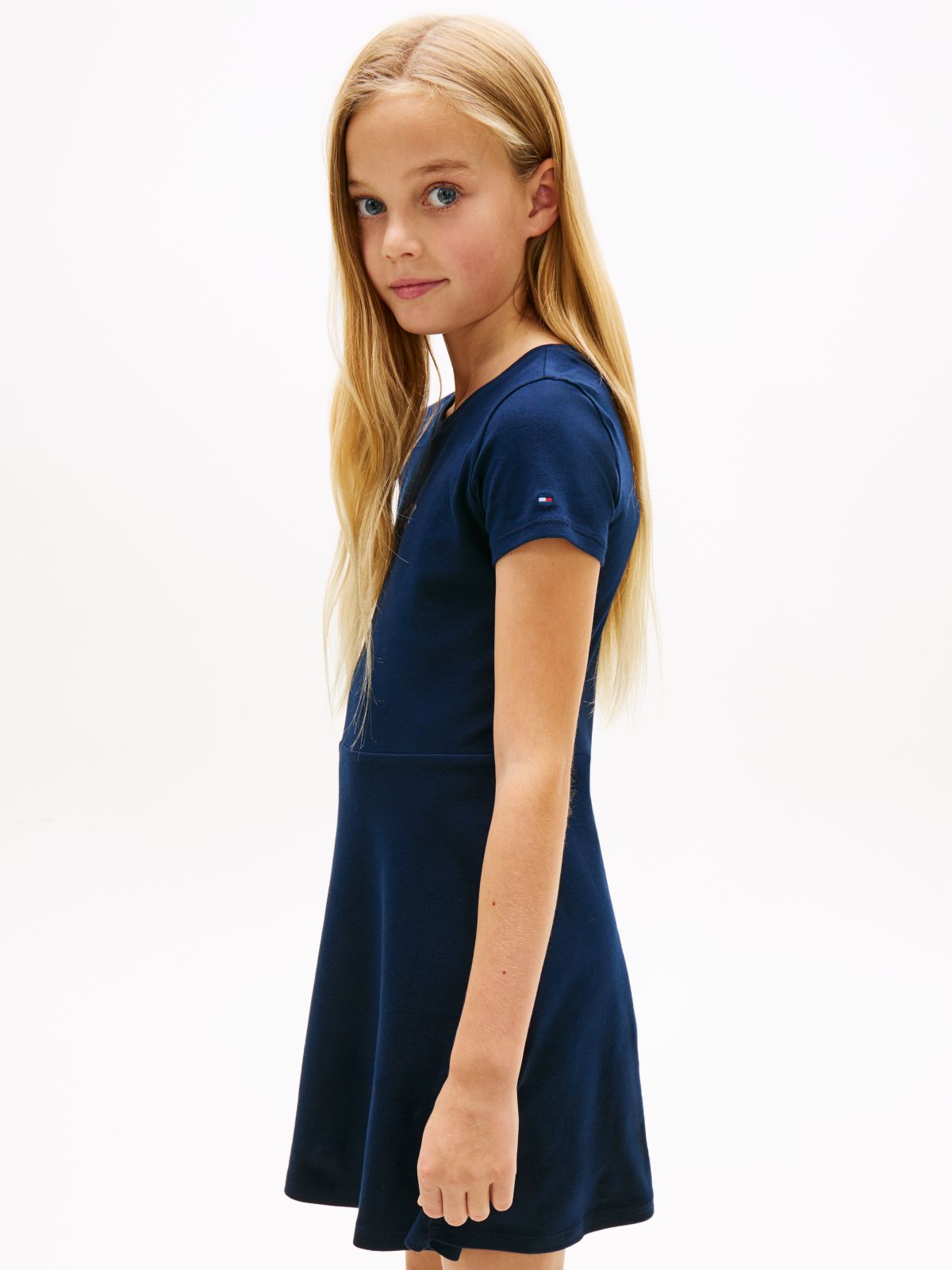 Essential Logo Slim Skater Dress — Blue