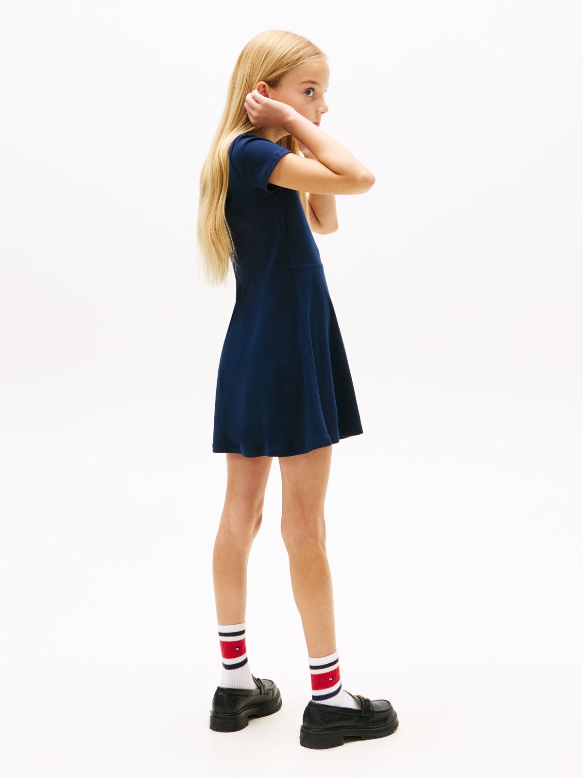 Essential Logo Slim Skater Dress — Blue