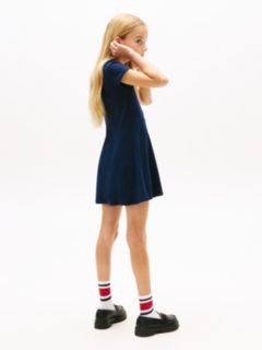 Essential Logo Slim Skater Dress — Blue 4