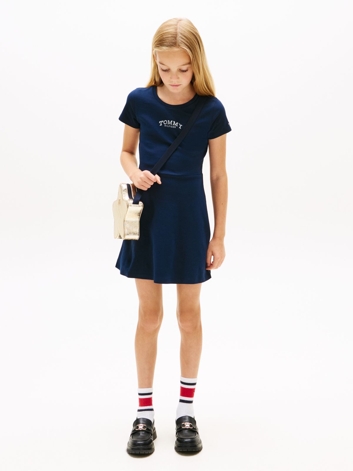 Essential Logo Slim Skater Dress — Blue